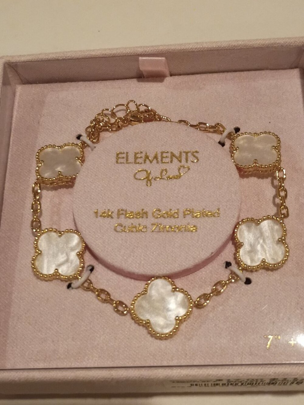 Elements of Love Bracelet 14K Flash Gold Plated White MOP Clover